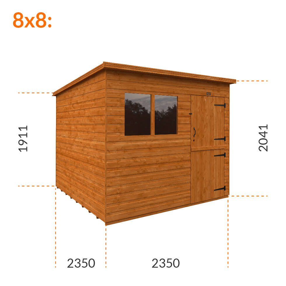 8x8w Tiger Shiplap Pent Shed | Stable Door