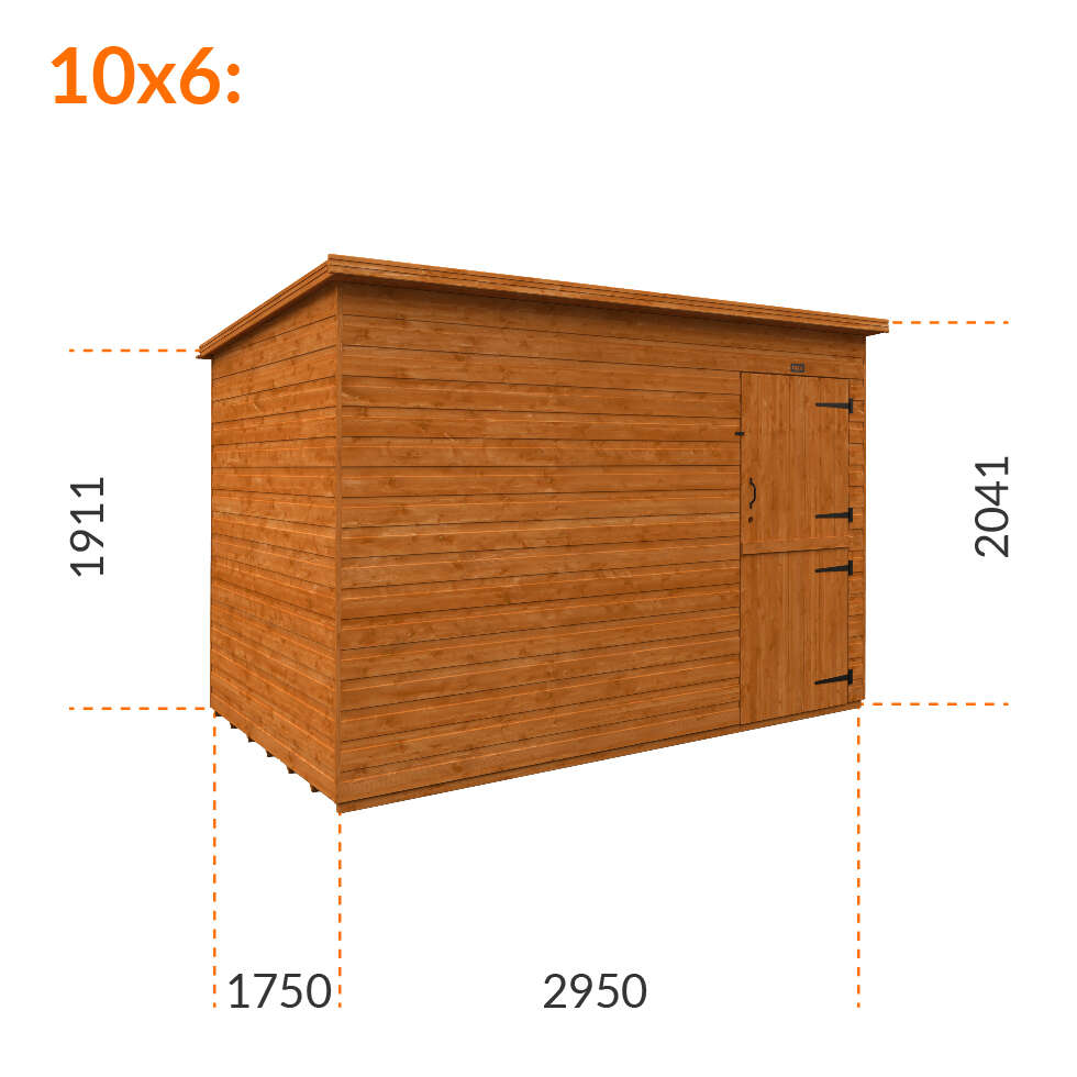 10x6w Tiger Shiplap Pent Windowless Shed | Stable Doors