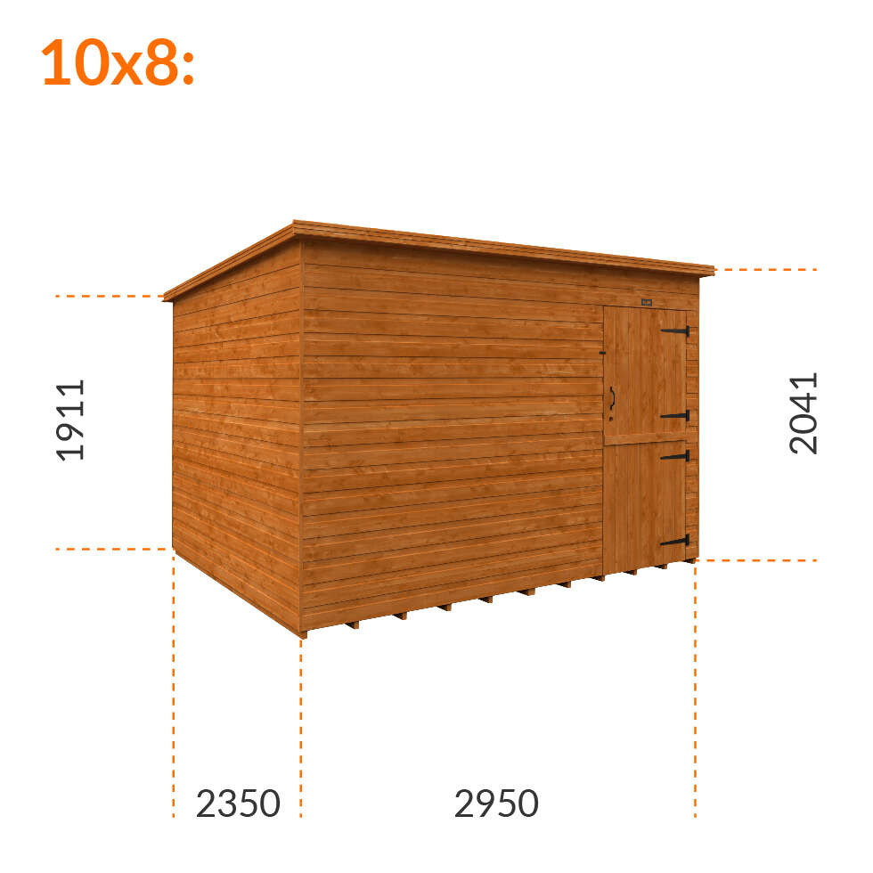 10x8w Tiger Shiplap Pent Windowless Shed | Stable Doors