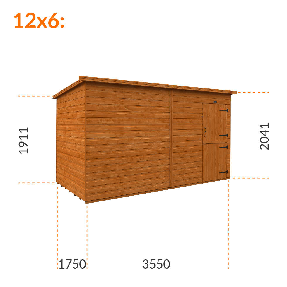 12x6w Tiger Shiplap Pent Windowless Shed | Stable Doors