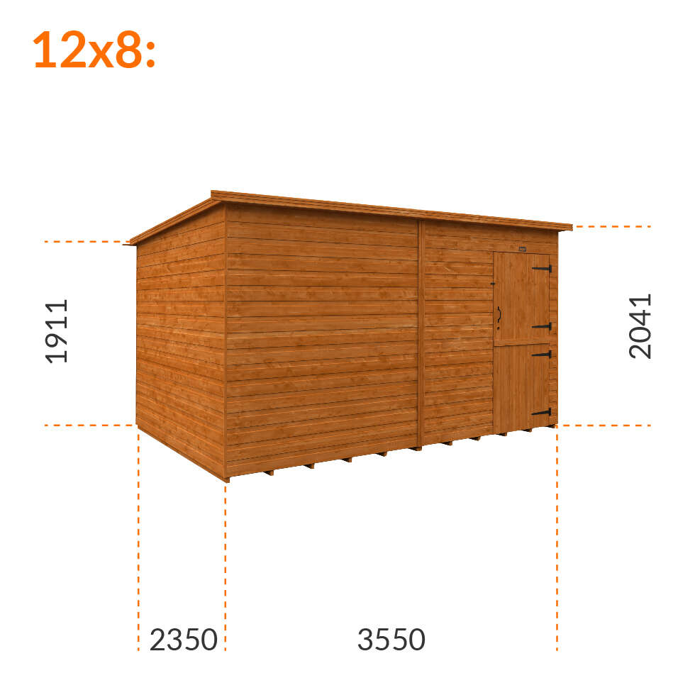 12x8w Tiger Shiplap Pent Windowless Shed | Stable Doors