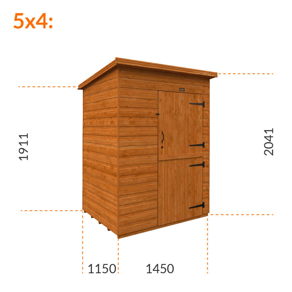 5x4w Tiger Shiplap Pent Windowless Shed | Stable Doors