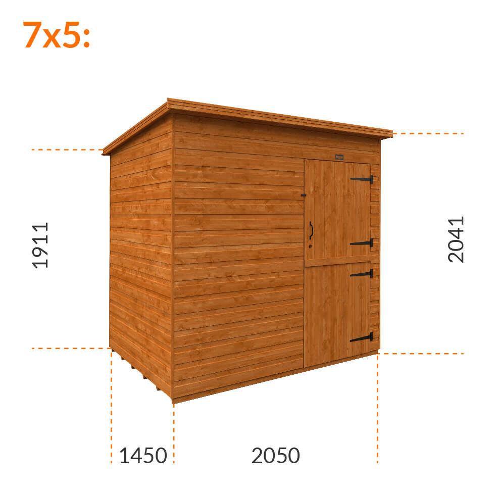 7x5w Tiger Shiplap Pent Windowless Shed | Stable Doors