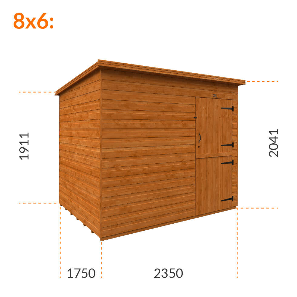 8x6w Tiger Shiplap Pent Windowless Shed | Stable Doors