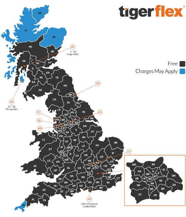 TIGERFLEX® SHEDS, SUMMERHOUSES, CABINS & ACCESSORIES DELIVERY MAP